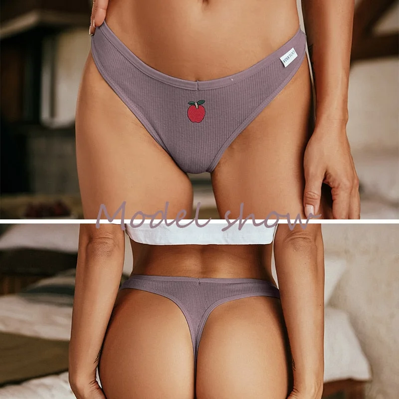 FINETOO Women Fruit Embroidery Panties M-2XL Cotton Underwear Sexy V Waist Briefs Ladies Soft Underpants Girls Panty Lingerie