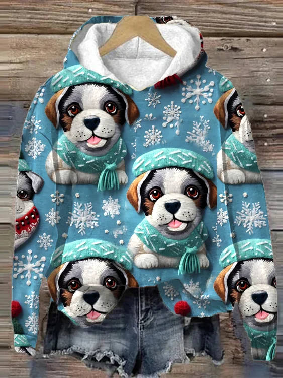 Women's Winter Warm Dog 3D Printed Hooded Fleece Sweatshirt socialshop