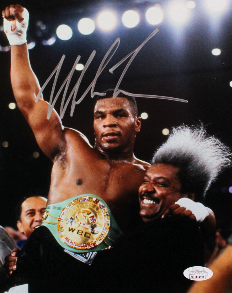 Mike Tyson Autographed 8x10 With Belt Photo Poster painting - JSA W Auth *Silver