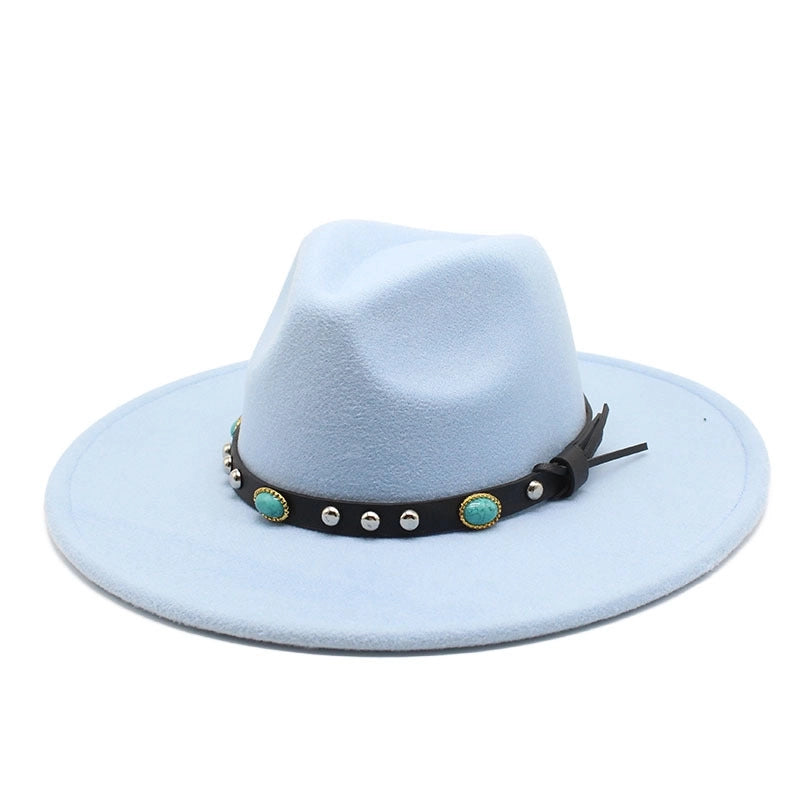 Classic Panama Autumn And Winter Men And Women Denim Woolen Hat New Big Brim Hat