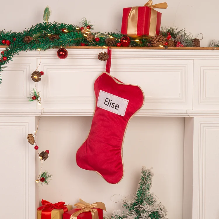 Adornos de medias navideñas en forma de lazo Bolsa de regalo 1 Nombre personalizado