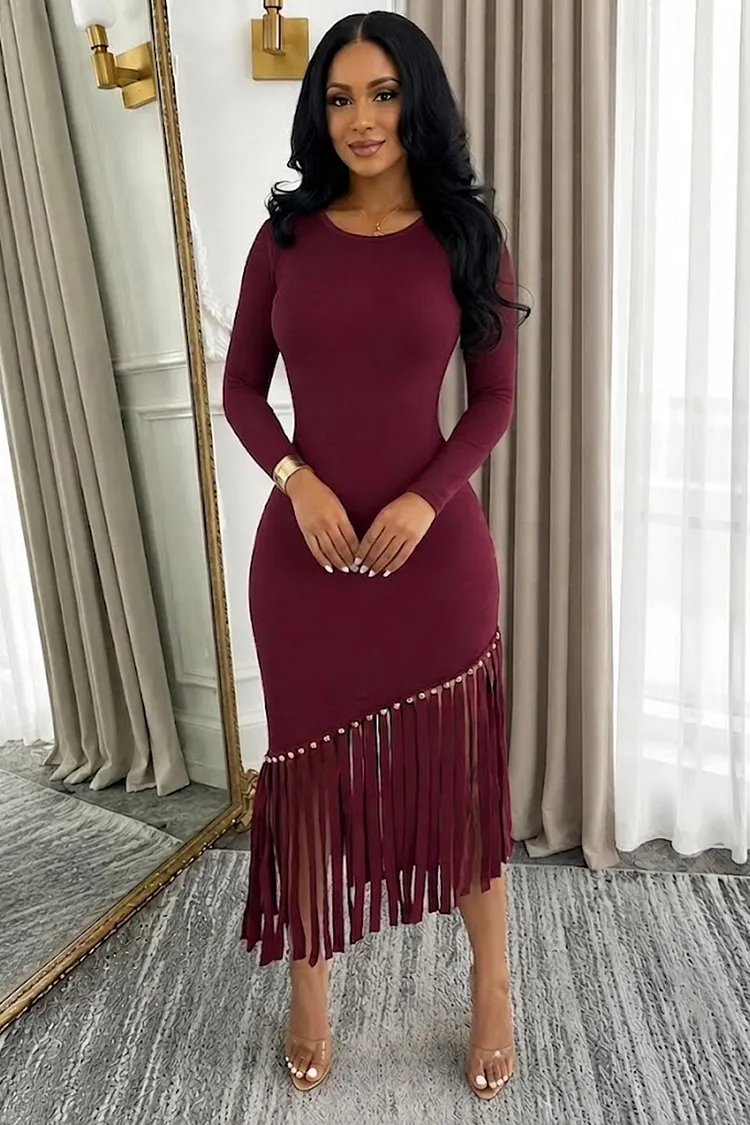 long sleeve fringe dress Black Sheer Mesh Sequin Maxi | Womens | XXL (Available in M, L) | 100% Polyester | Lulus length fringe detail Round Neck Long Sleeve Fringe