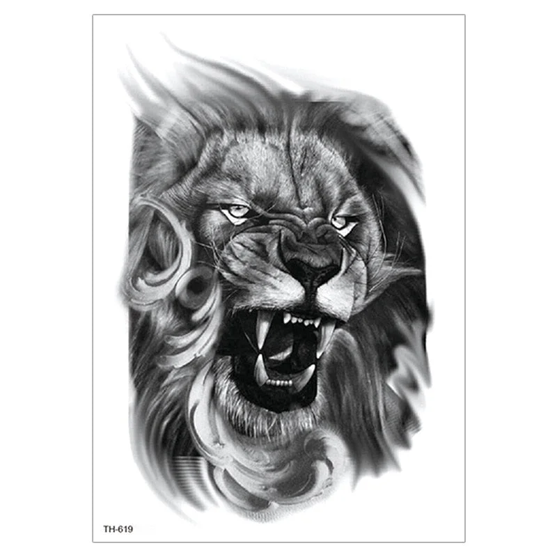 Waterproof TemporaryTattoo Sticker For Men Women Tiger Wolf Death Skull Temporary Tattoo Fake Henna Skeleton King Animal Tatoo