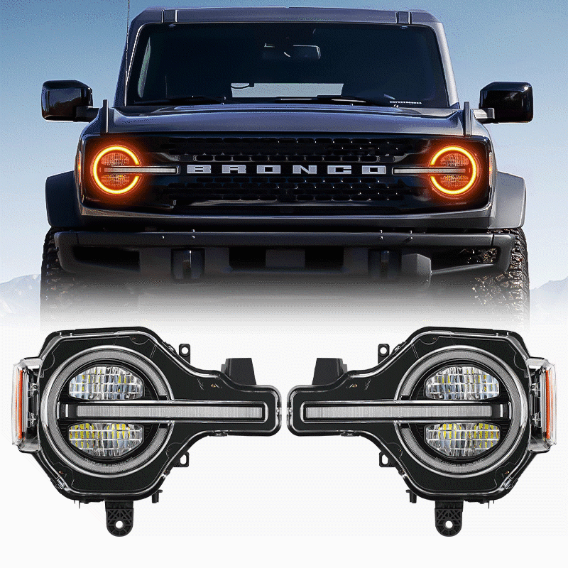 Raptor Style LED Headlights Assembly with White DRL and Sequential Turn Signals for Ford Bronco