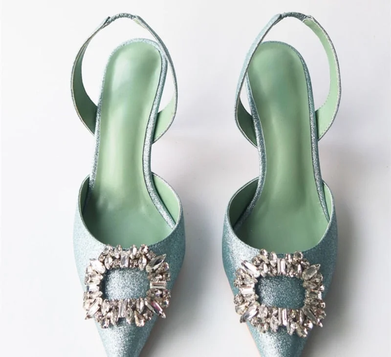 2021 European and American Style Pointed Toe Rhinestone High Heels Niche Design Pumps Summer Women's Mid Heel Sandals