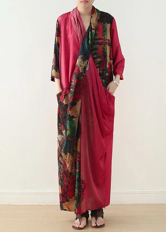 Beach red print chiffon clothes For Women v neck patchwork Dresses  Dresses