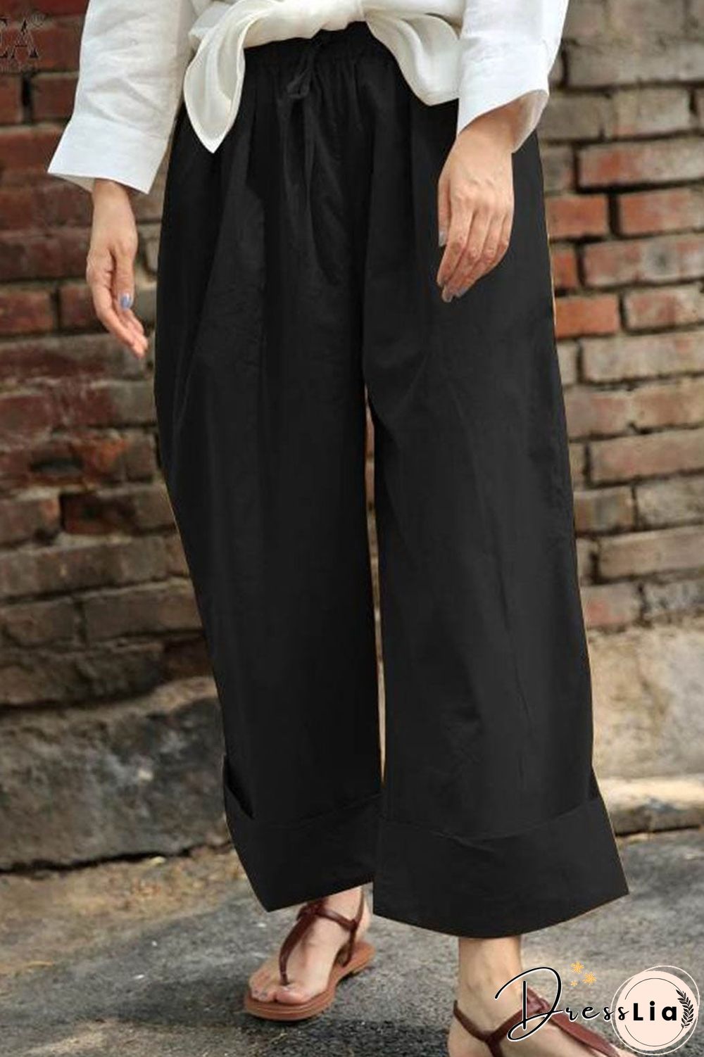 Fashion Casual Solid Split Joint Loose High Waist Wide Leg Bottoms