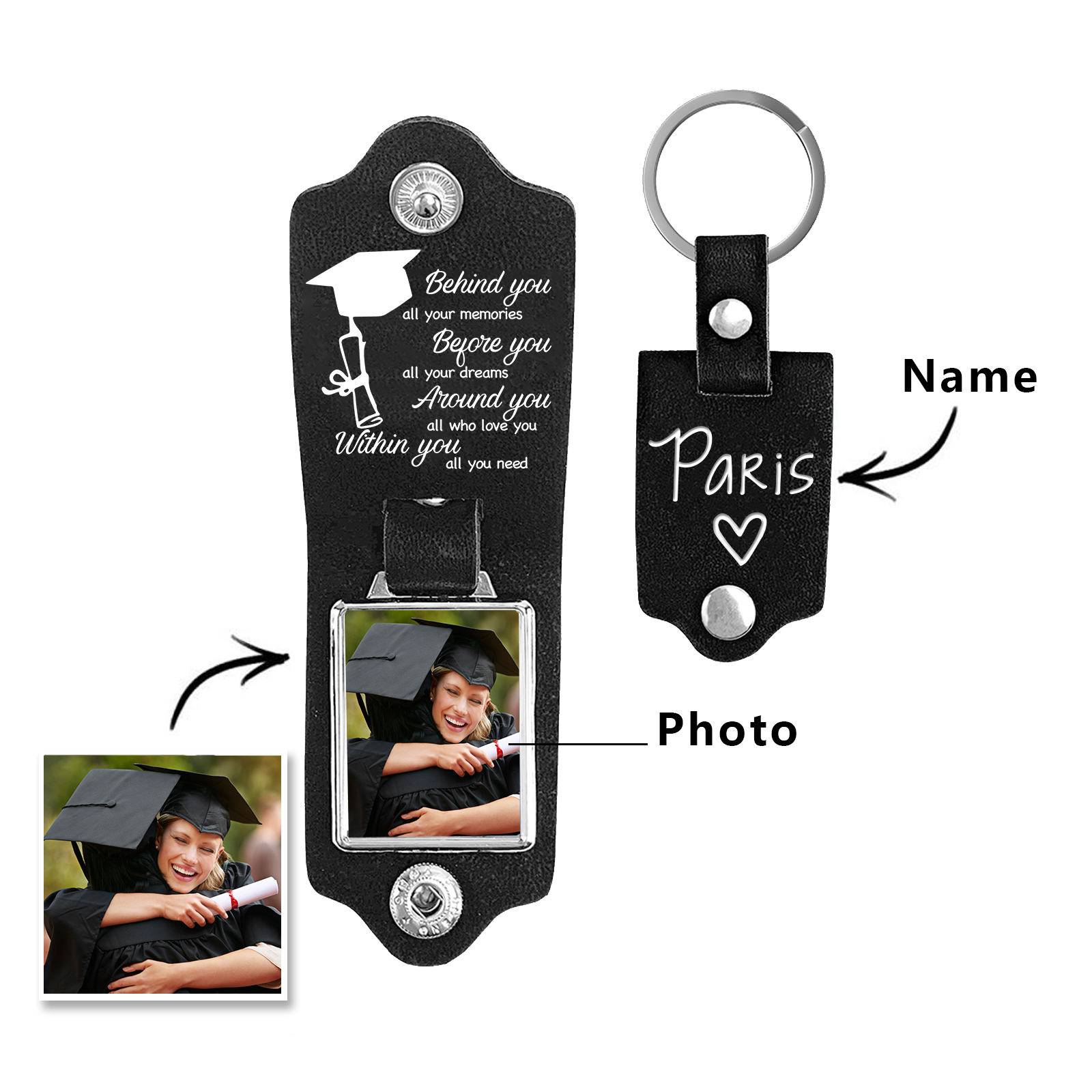 Personalised Graduation Leather Keychain Custom Name & Photo Keychain Graduation Gift for Him/Her-Jessemade AU
