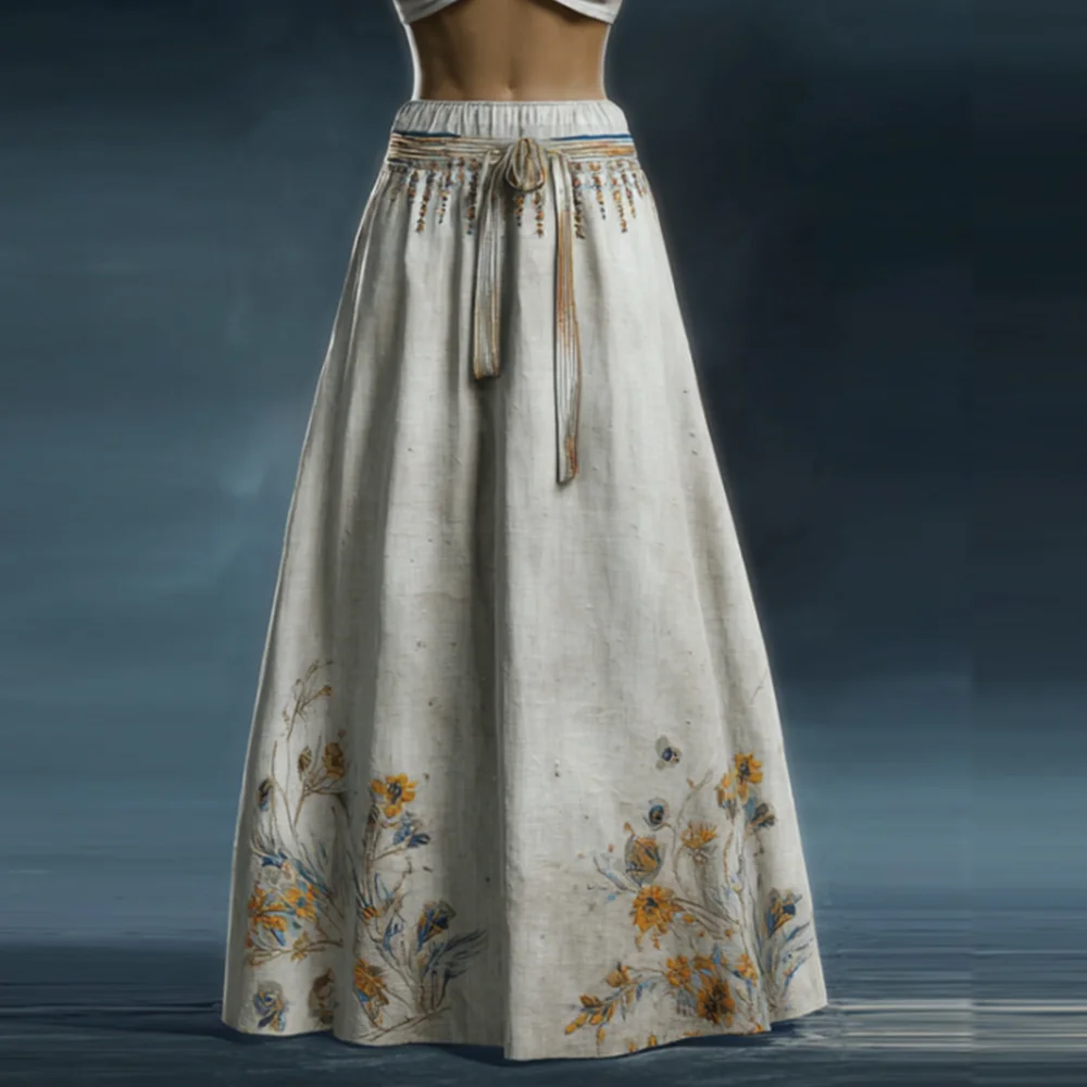 Embroidered Linen Half-length Skirt