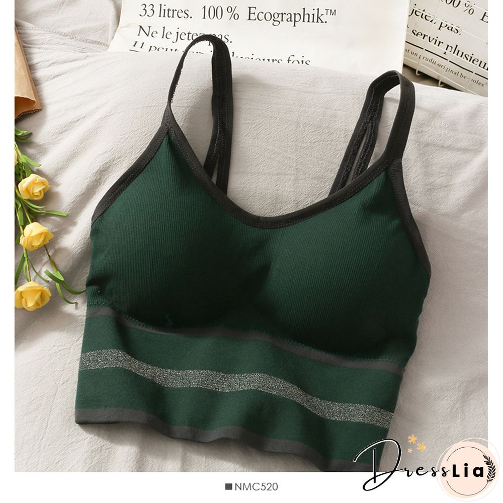 Korean Crop Tops Slim Fit Spaghetti Strap Tanke Top Women Built In Bra Off Shoulder Versatile Striped Camisole Sleeveless Ins