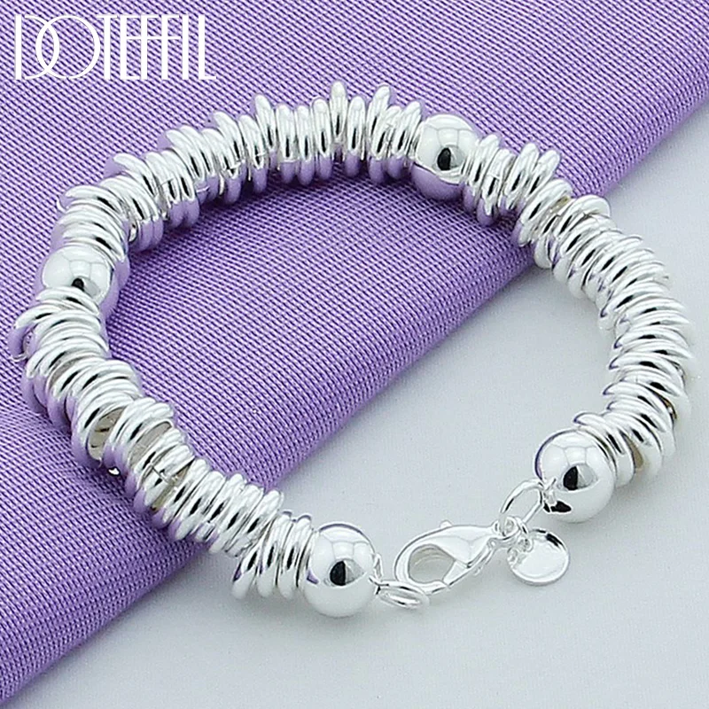 DOTEFFIL 925 Sterling Silver Solid Beads Full Circle Bracelet Chain For Women Men Jewelry