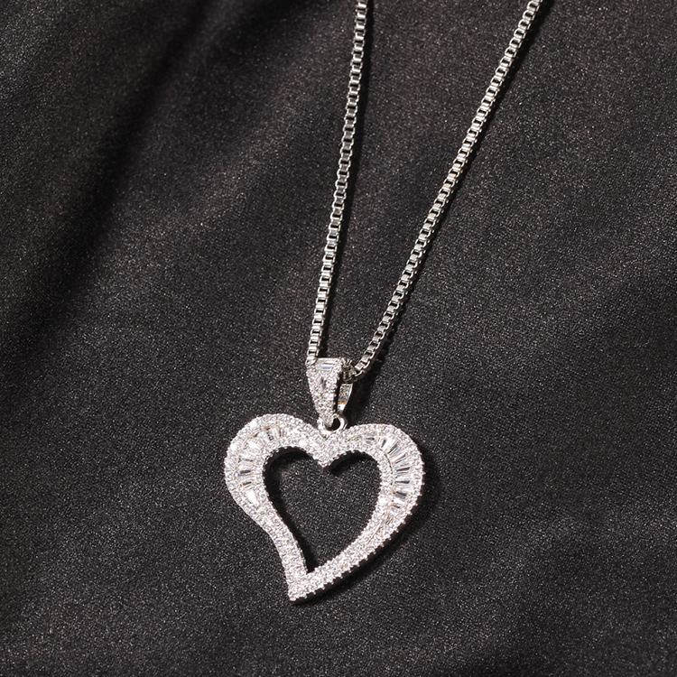Iced Out Mini Hollow Heart Hip Hop Pendant Necklace