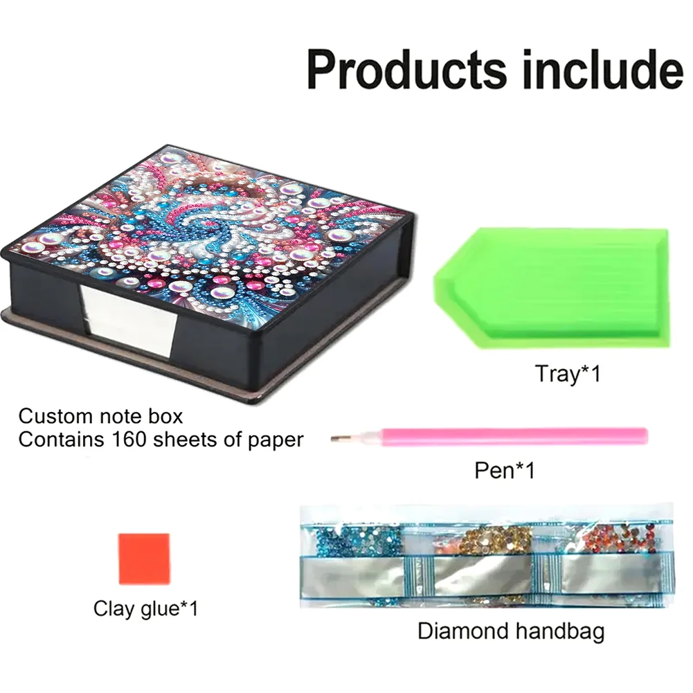 PU Pattern Diamond Painting Notecard Box with Papersfor DIY Art Craft