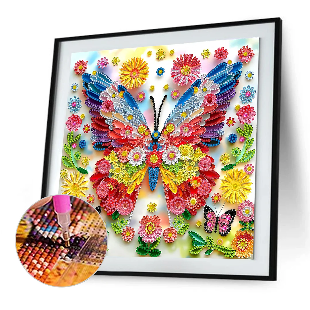 Butterfly Flower - Partial Special Shaped Drill Diamond Painting Kits (Canvas|30*30cm)
