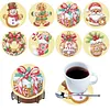 8Pcs Christmas DIY Wood Diamond Painting Coasters Kit with Round Base