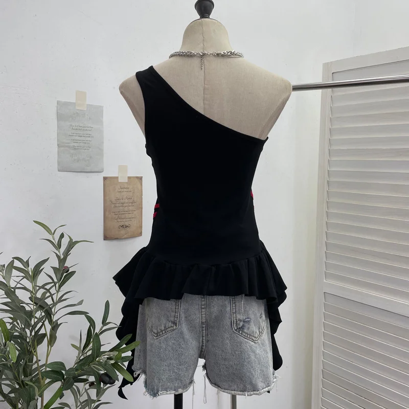 Nigikala Nigikala Shooting Hottie Slant Shoulder Short Letter Print T-Shirt Summer Waist Thin Sling Vest Sleeveless Top 2736