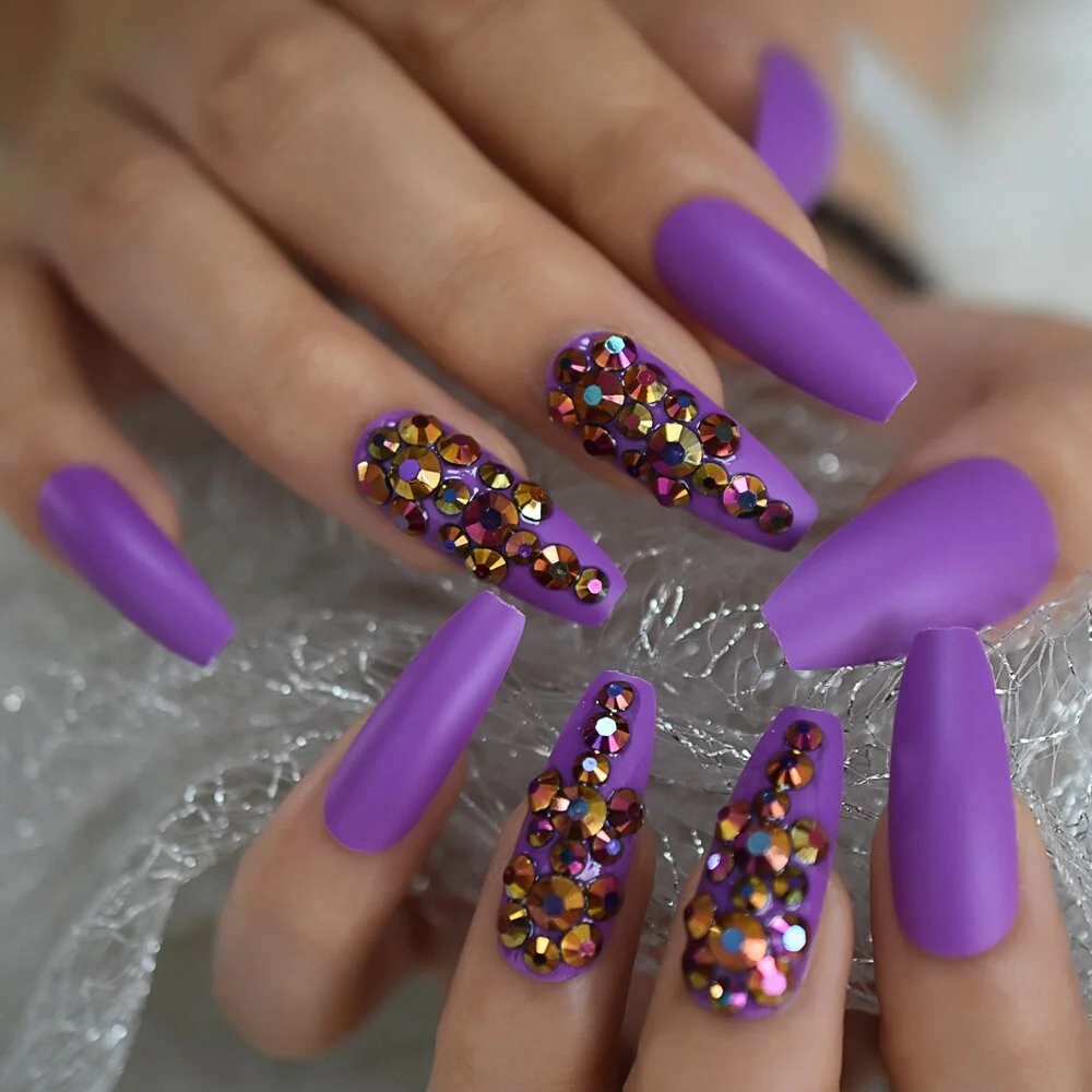 Press On Nail Red Extra Long Glitter Fake Diamond Rhinestone Pre Designs Coffin Ballerina Supplies For Professionals Wholesale-Nail Inspo