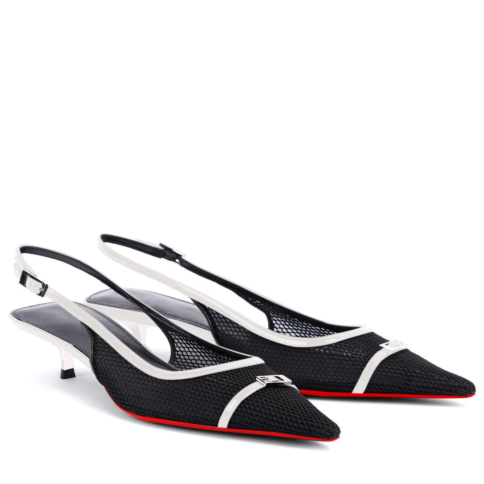2.36" Women's Pointed Toe Red Bottom Sandals Slingback Shoes Kitten Heel Pumps Mesh Summer Shoes-MERUMOTE