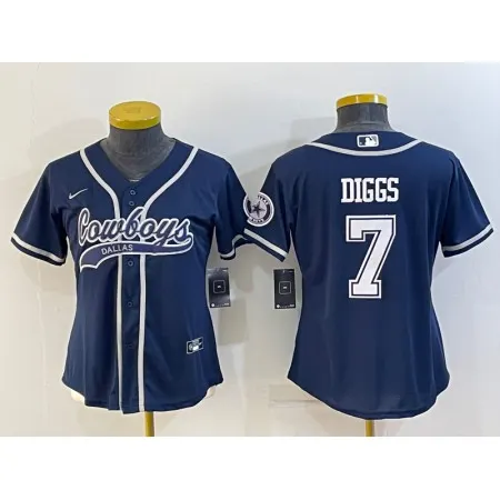 Women's Dallas Cowboys #7 Trevon Diggs Navy With Patch Cool Base Stitched Baseball Jersey(Run Small) SRDH