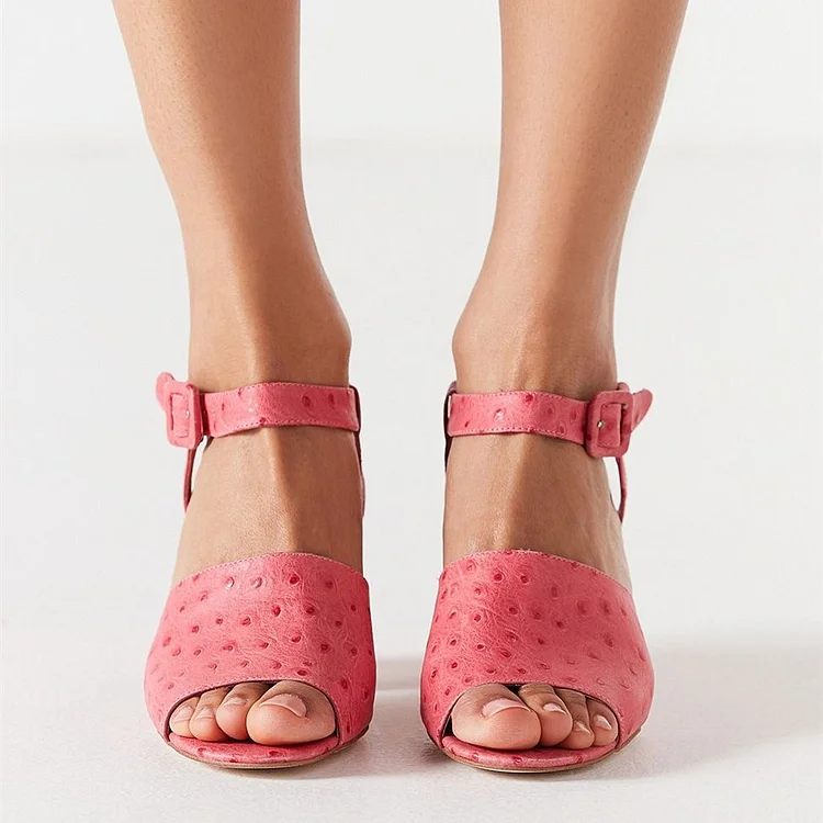 Sandales roses à boucle en autruche avec bout ouvert Flusfy
