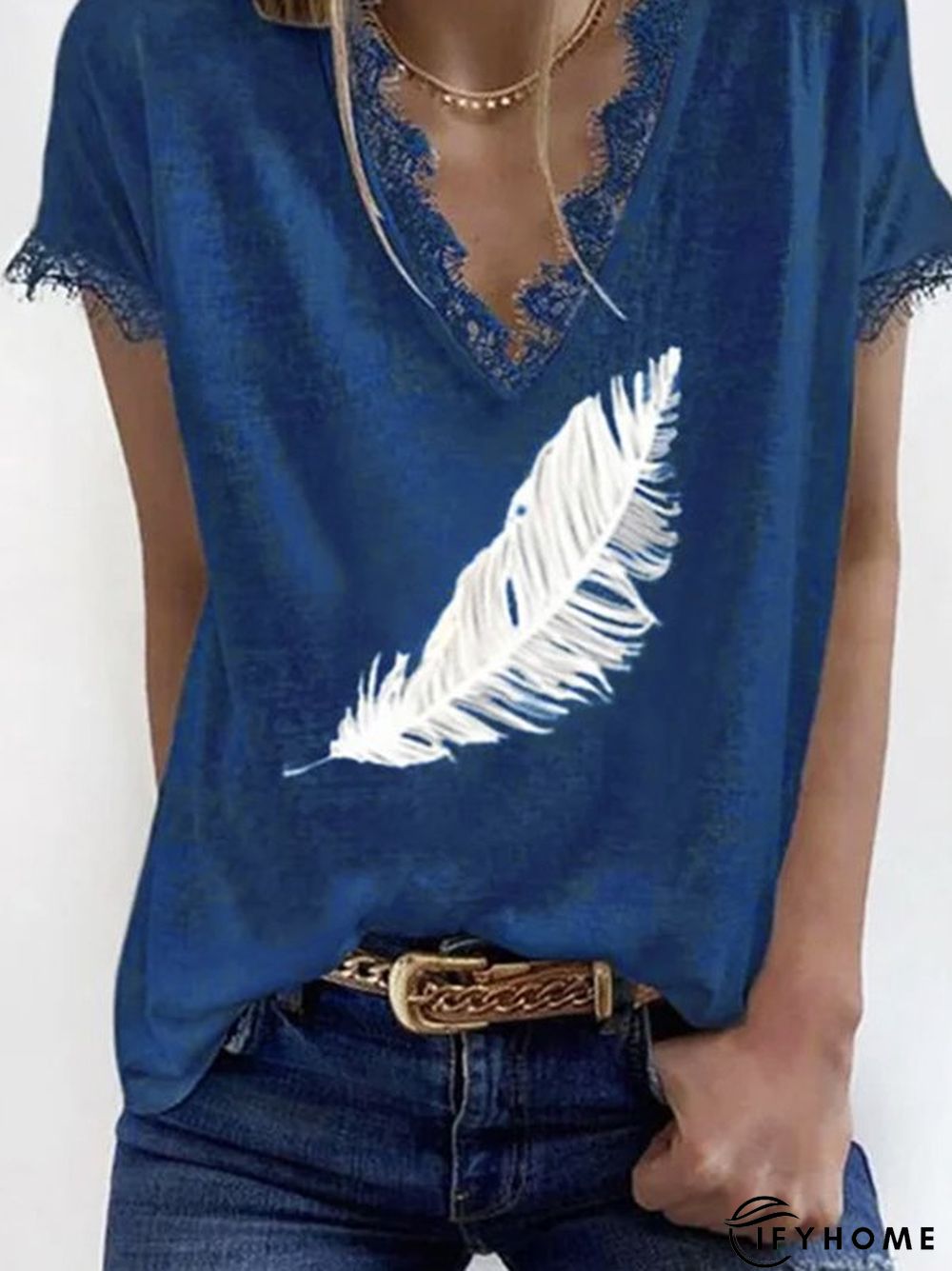 Printed V Neck Short Sleeve Casual T-shirt | IFYHOME