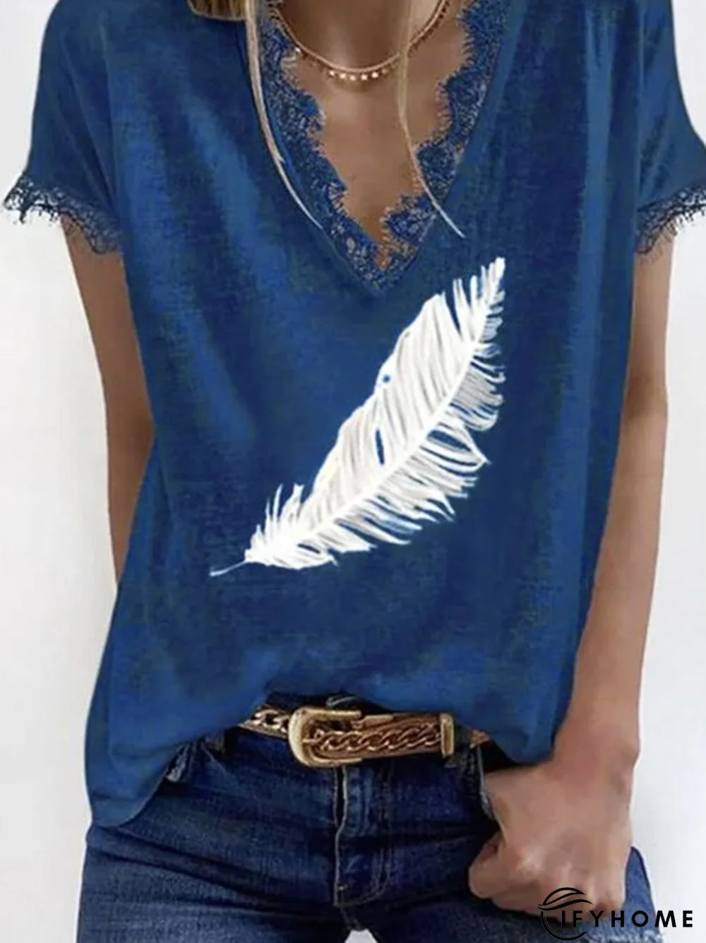 Printed V Neck Short Sleeve Casual T-shirt | IFYHOME