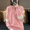 Autumn and Winter New Sweater Ladies Hooded Color Matching Korean Style Sweaters Pullover Zipper Hoodie Outer Wear