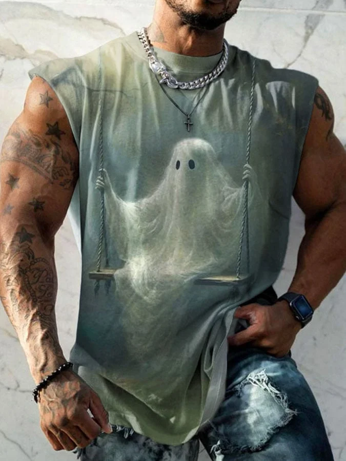 Halloween Ghost Mens Print Tank Top
