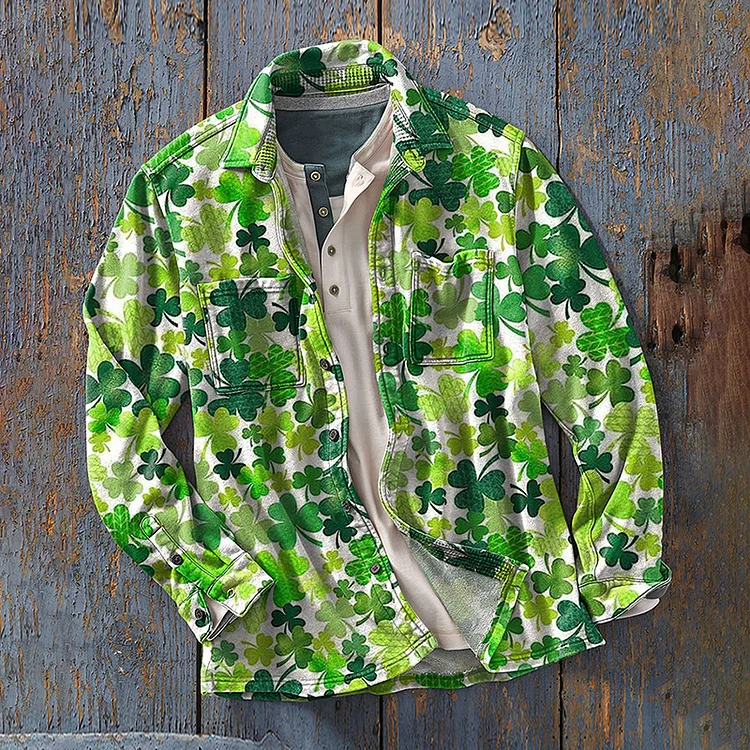 Wearshes Men's Green St. Patrick's Day Art Long Sleeve Shirt Jacket
