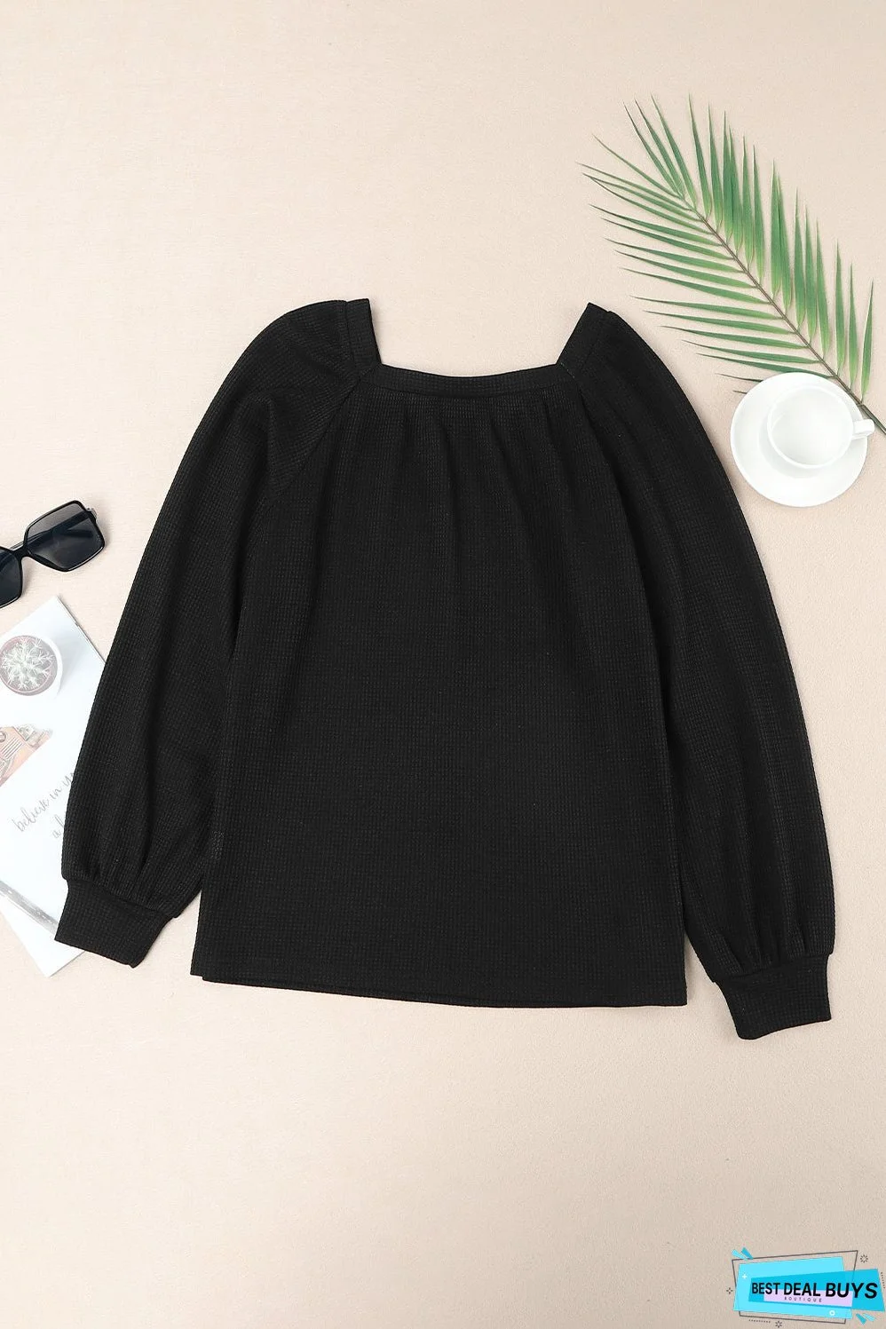 Scoop Neck Waffle Knit Top