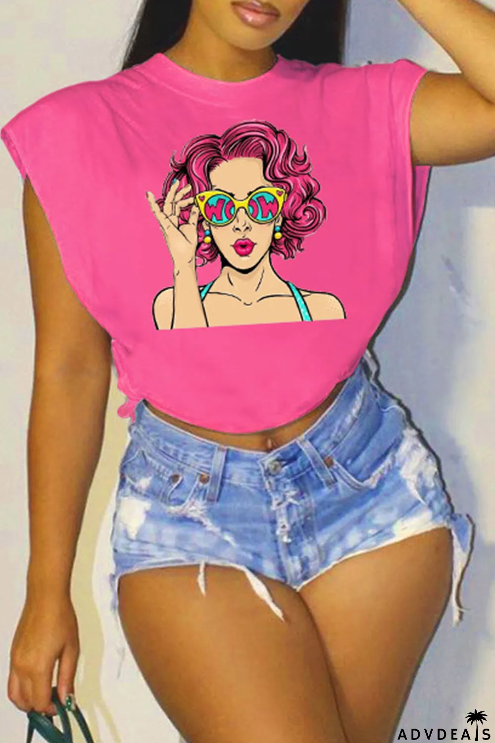 Rose Red Fashion Casual Print Patchwork O Neck T-Shirts