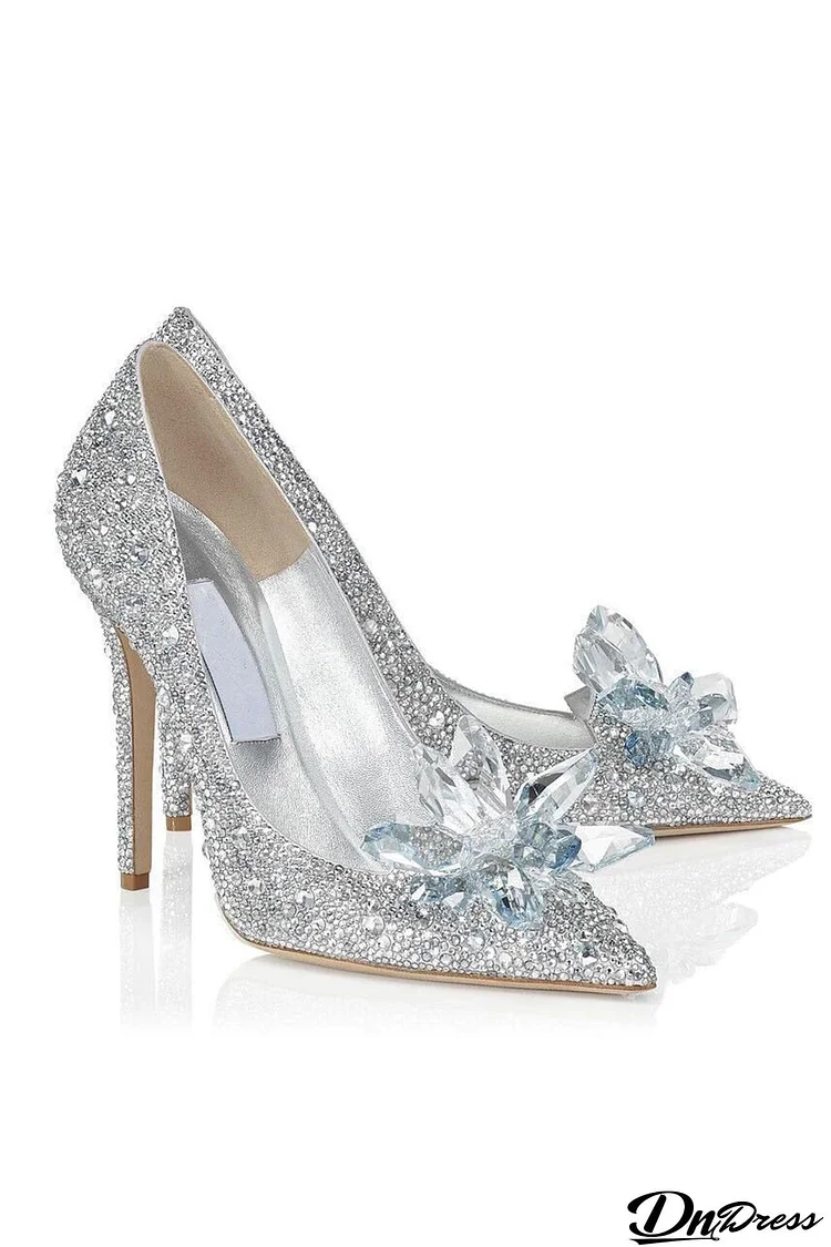 Pointed-toe Glitter Crystal High Heel