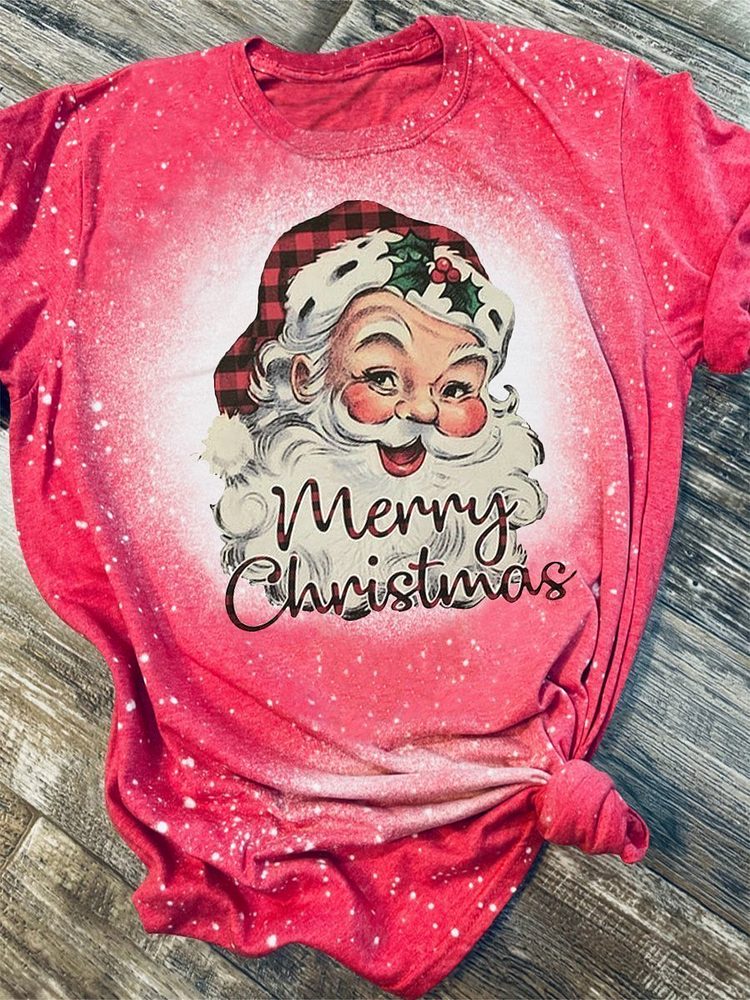 Merry Christmas Santa Print Short Sleeve T-shirt