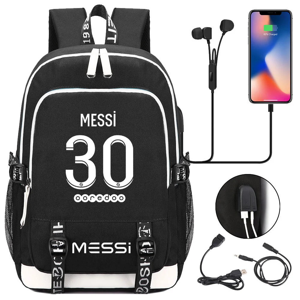 Buzzdaisy Get Your Little Messi Ready for School with our Lionel Messi Theme Backpack – Fits 15-inch Laptop, USB Charging Cable, and Ample Storage Space!
