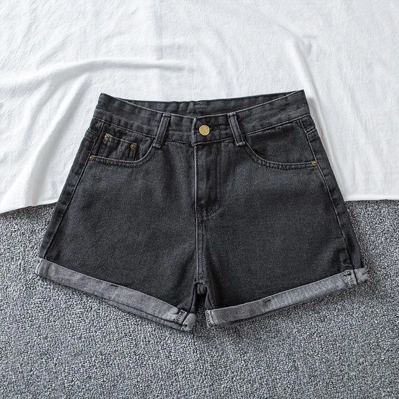 Ailegogo New Summer Women Wide Leg Classic High Waist Black Denim Shorts Casual Female Solid Color White Blue Loose Jeans Shorts