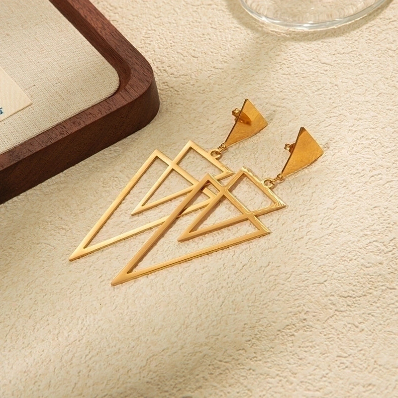 1 Pair Exaggerated Streetwear Triangle Plating 304 Stainless Steel 14K Gold Plated Drop Earrings2