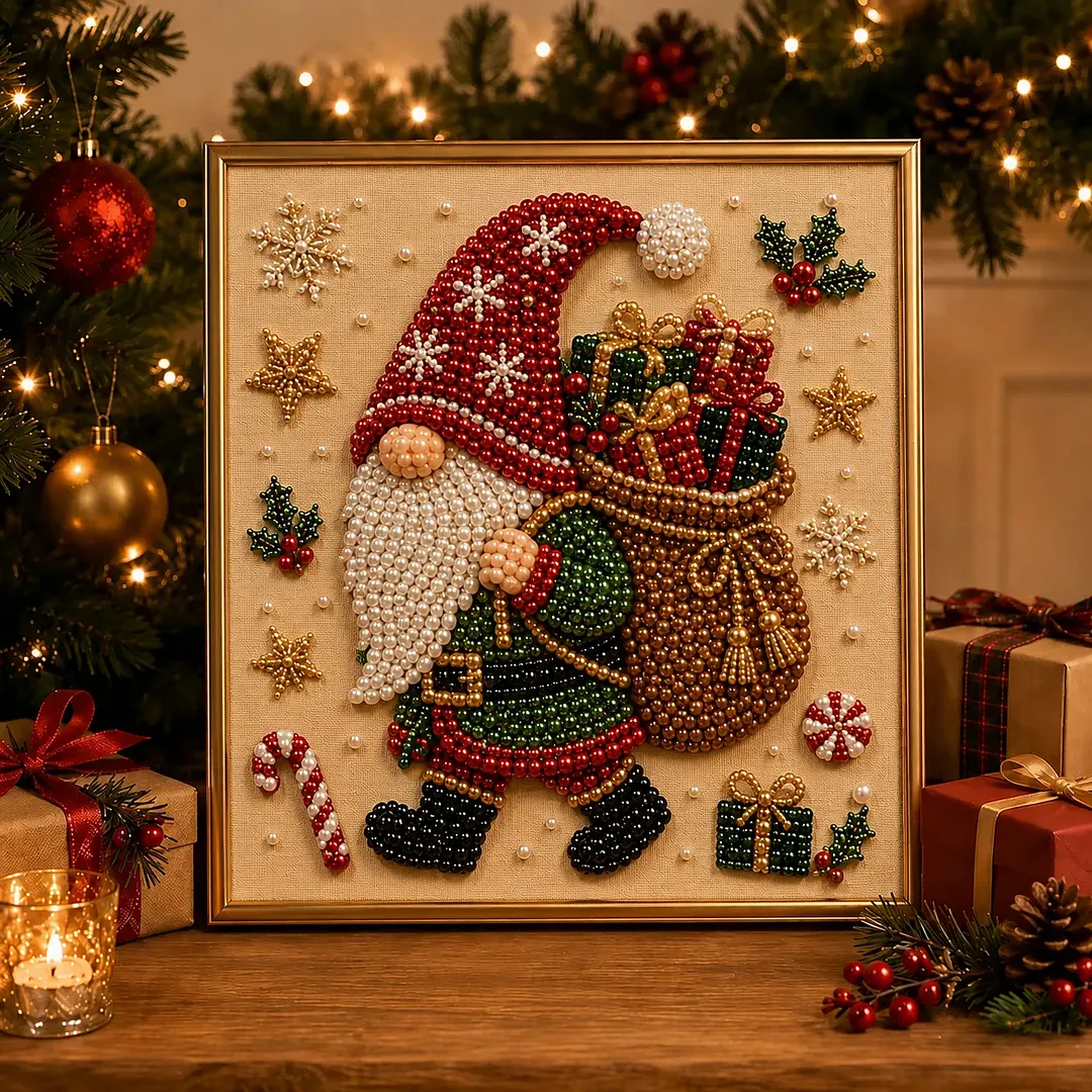 LSAT DAY 75% OFF 🎄🎅 Premium 3D Pearl Christmas Wall Art Kit | Luxury Flocked Canvas with Scratch-Resistant Non-Fading Pearl Beads DIY Holiday Decor ⛄️❄️