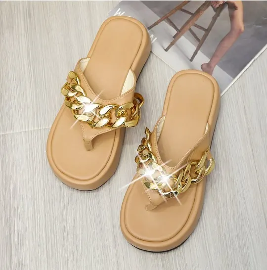 Fashion Women's Flip Flops Sandals Shoes Women Flat Platform Chain Thick Soled Casual Gladiator Buckle Strape Lady Sandals Shoes