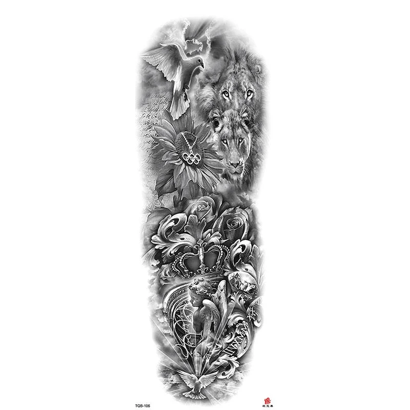 Full Arm Temporary Tattoos Sleeve for Men Women Realistic Fake Tatoo Warrior Lion Mechanical Skull Wolf Rose Tatto Sticker Totem
