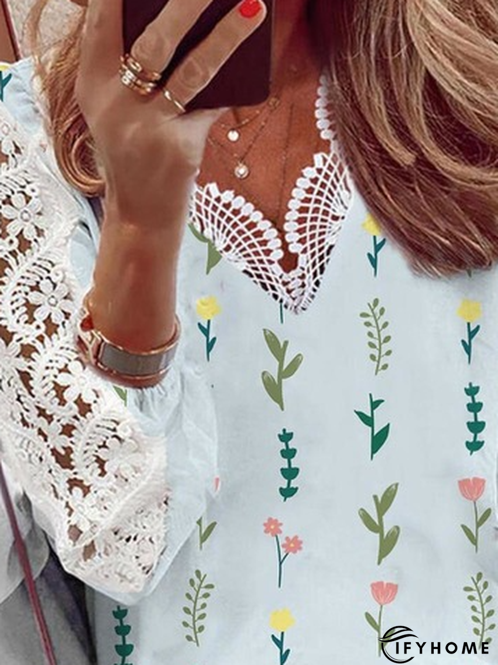 V Neck Casual Cotton Blends Long sleeve Top | IFYHOME