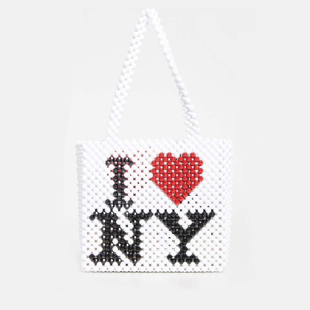 Ins Fashion White Handmade Beaded bag I Love NEW YORK Letter Bulk Bag for Woman Shoulder Messenger Bag