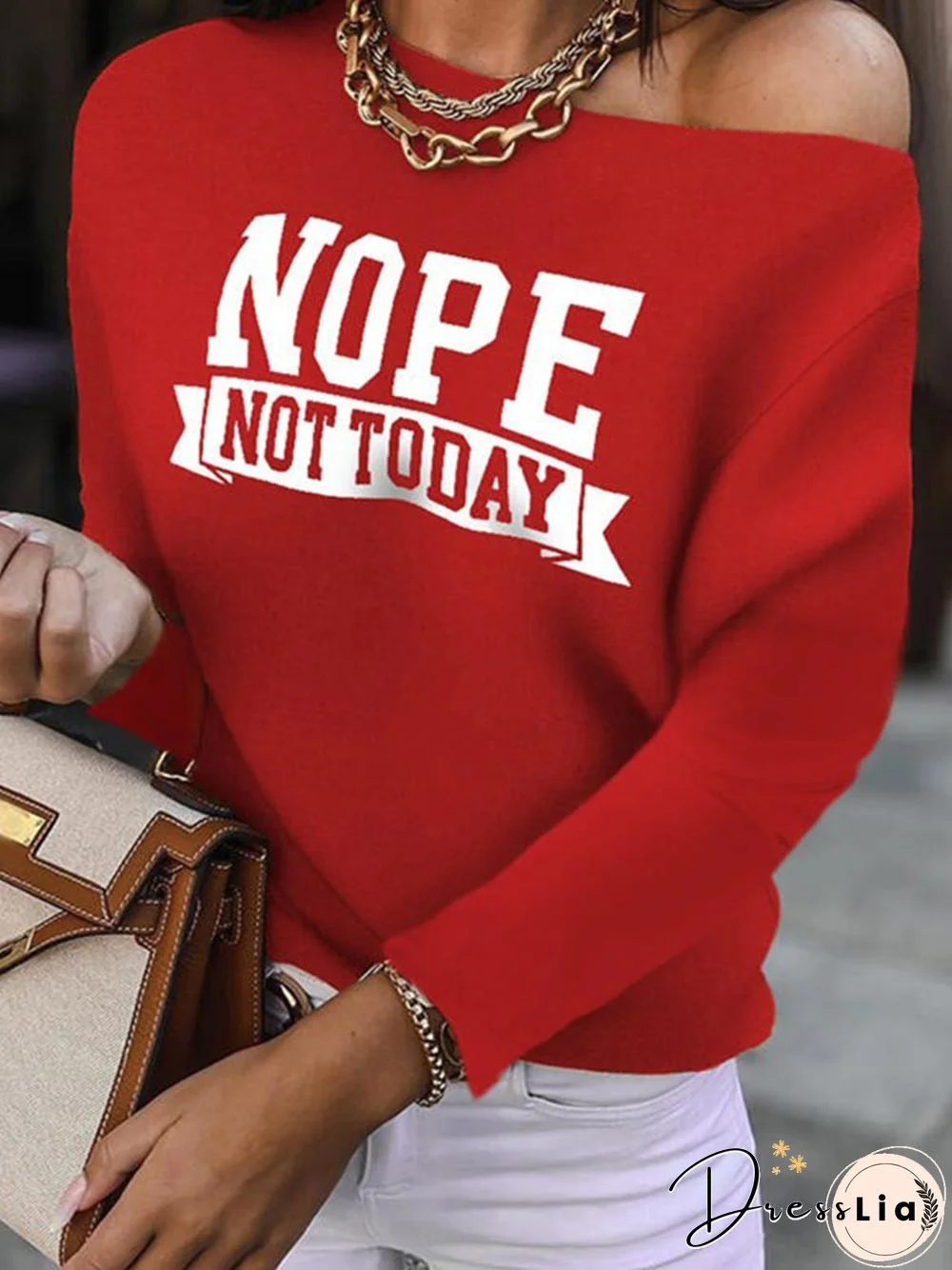 Nope Not Today Letters Printed Long Sleeves Plus Size Casual Tops