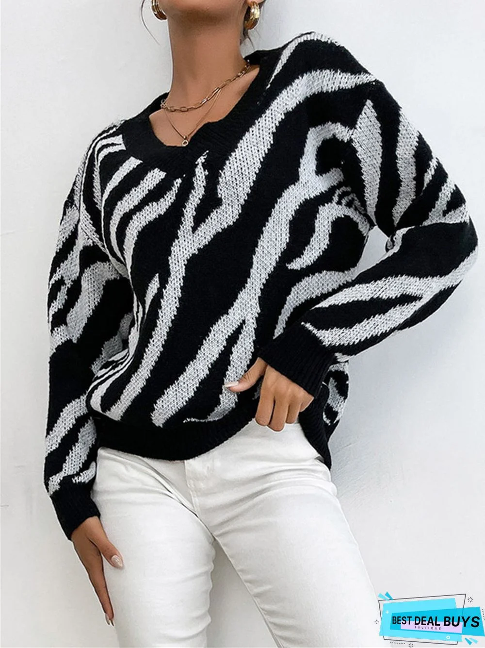 Fashion Zebra Pattern Warm Knitting Sweater
