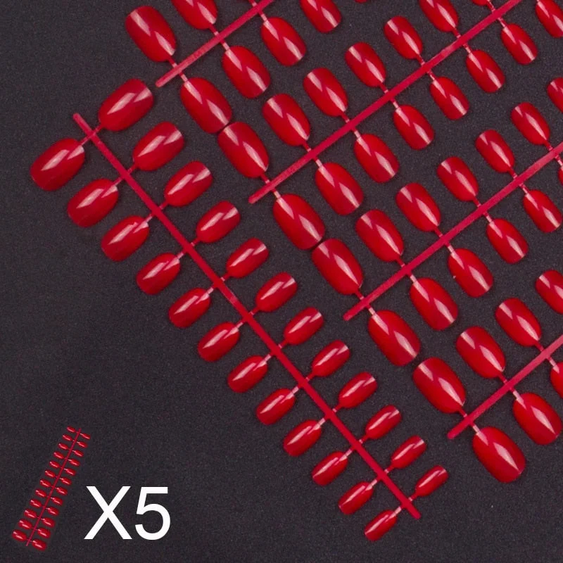 5 Set Mixed Colors 24 Pieces Per Set Fashion Round Colored False Nails Full Cover 10 Size Fake Nails for DIY Press on Nails-Nail Inspo