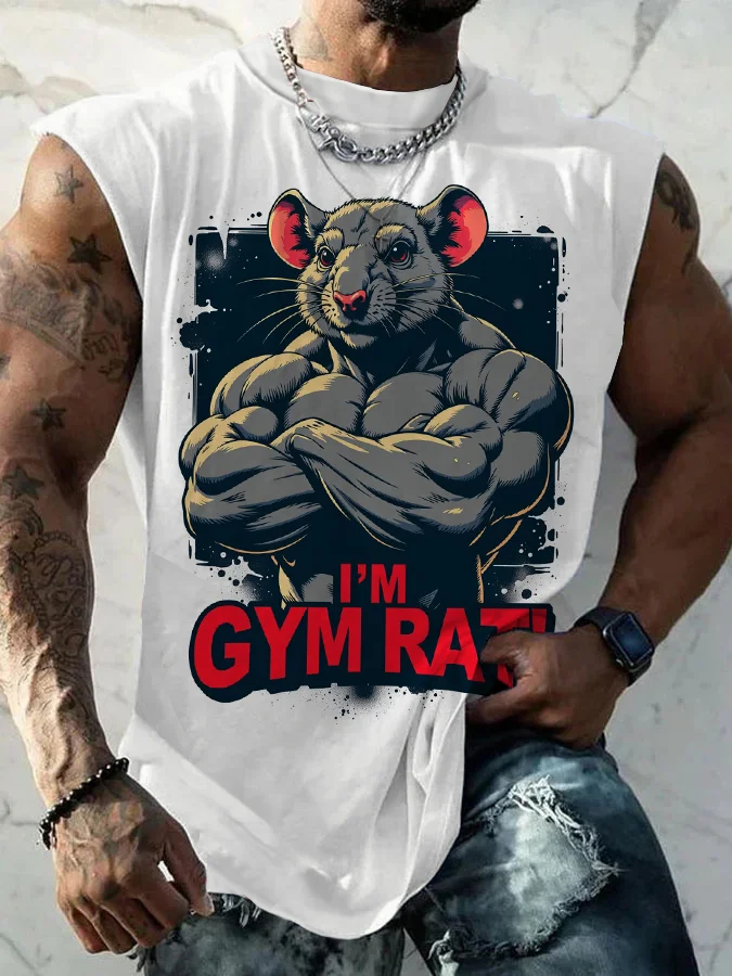 Men's I'm Gym Rat Art Print Cotton Tank Top