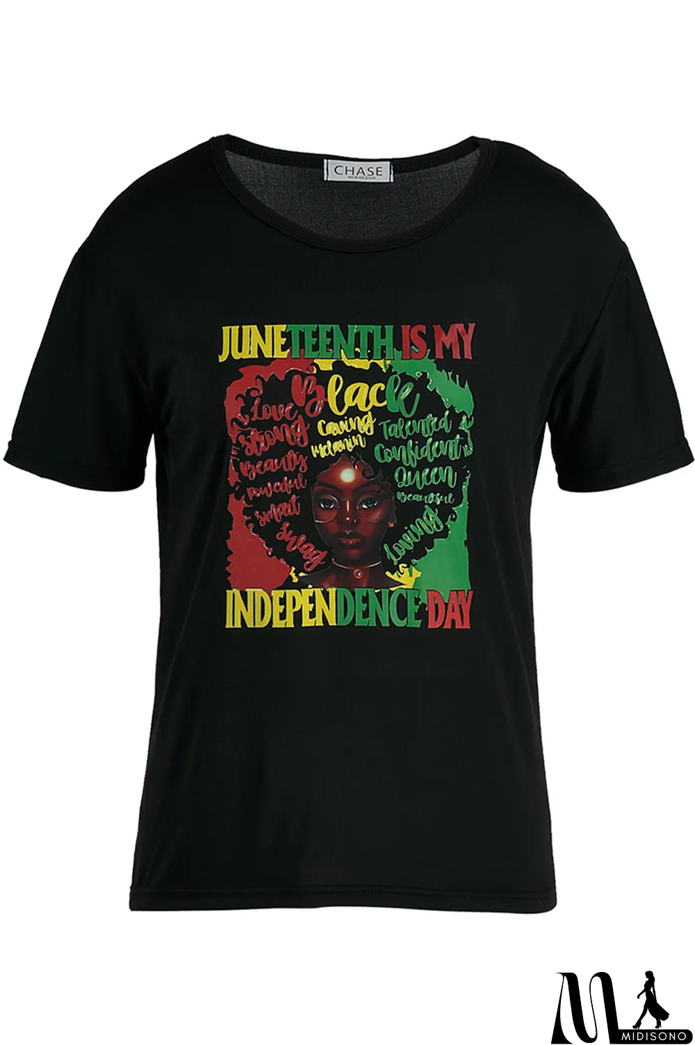 MidiSono - Black Fashion Casual Print Basic O Neck T-Shirts