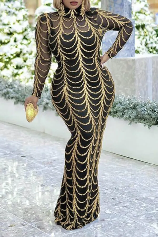 See Through Jersey Sexy Dresses with Slit Silver Plus Size