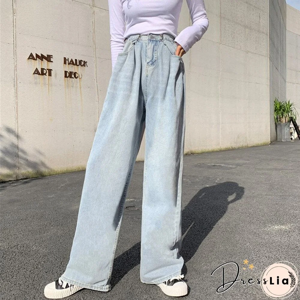 Woman Jeans High Waist Clothes Wide Leg Denim Clothing Blue Streetwear Vintage Quality Fashion Harajuku Straight Pants