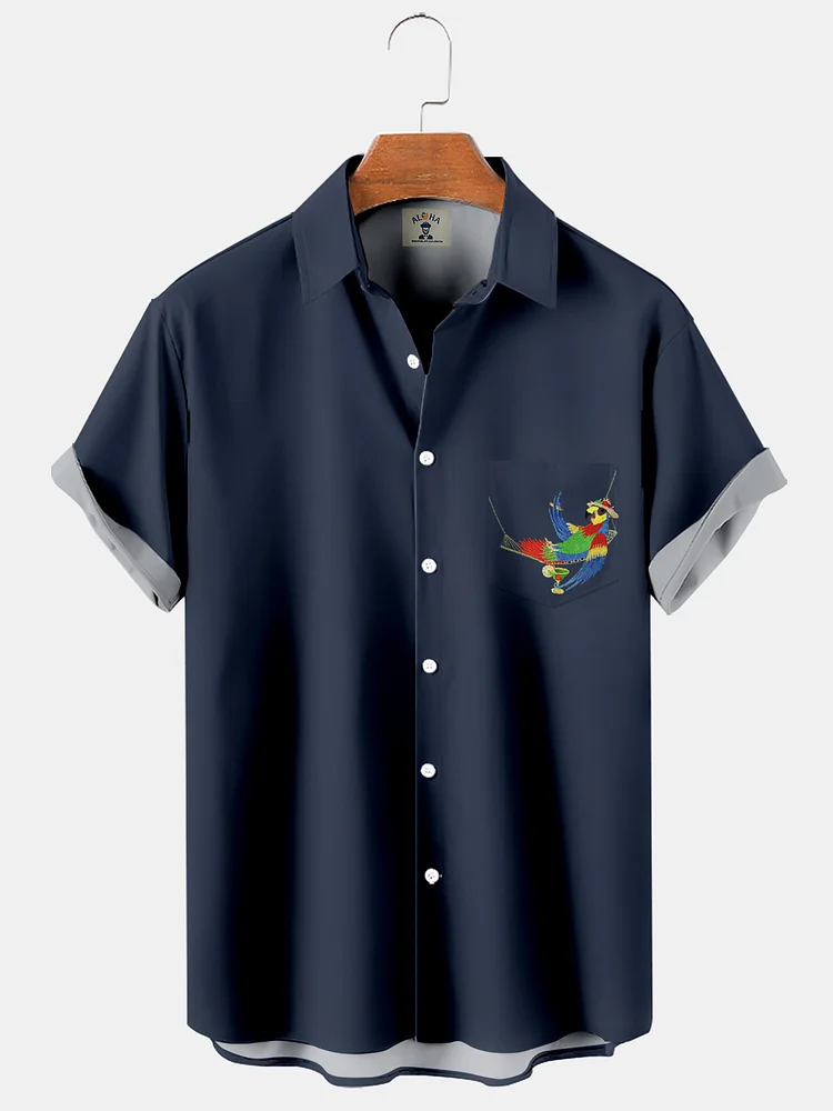 Men's Hawaiian Fun Beach Parrot Print Short Sleeve Shirt