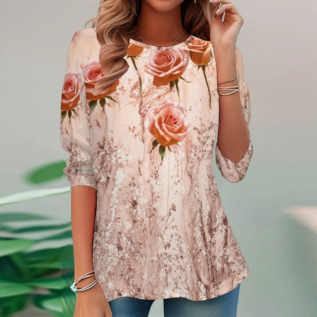 Vintage Printed Long Sleeve Plus Size Tunic for  Women and Men Unisex Pattern Floral,Glitter,Pink